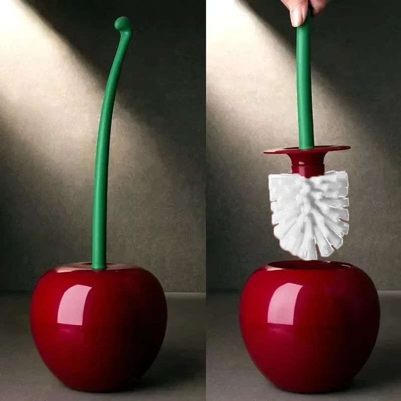 Creative Cherry Shape Toilet Brush Holder Set, Red Toilet Brush Bathroom Lavatory Cleaning Accessories Cute and Function