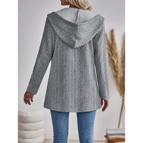 Womens Solid Color Hooded Zip Sweatshirt Casual Loose Fit Jacket