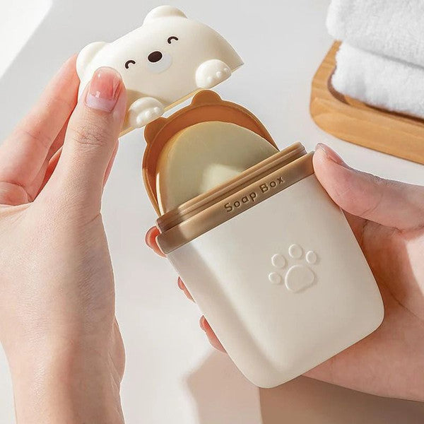 Portable Cartoon Bear Soap Dish | Leakproof Soap Holder for Travel & Home