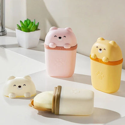 Portable Cartoon Bear Soap Dish | Leakproof Soap Holder for Travel & Home