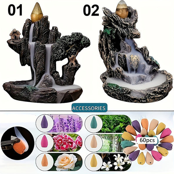 1pc Mountains River Waterfall Reflux Incense Burner Fountain, Backflow Aroma Smoke Censer Holder Home Crafts