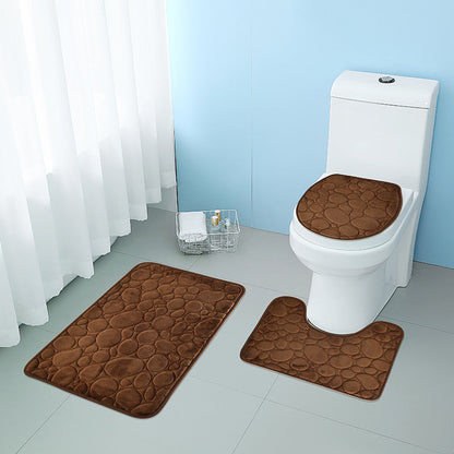 Modern Stone Pattern Bath Mat Set, Ultra-Absorbent, Non-Slip & Comfortable for Simple Bathroom Decor