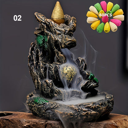 1pc Mountains River Waterfall Reflux Incense Burner Fountain, Backflow Aroma Smoke Censer Holder Home Crafts