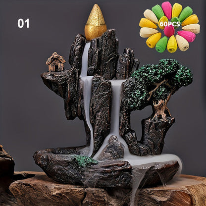1pc Mountains River Waterfall Reflux Incense Burner Fountain, Backflow Aroma Smoke Censer Holder Home Crafts