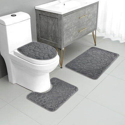 Modern Stone Pattern Bath Mat Set, Ultra-Absorbent, Non-Slip & Comfortable for Simple Bathroom Decor