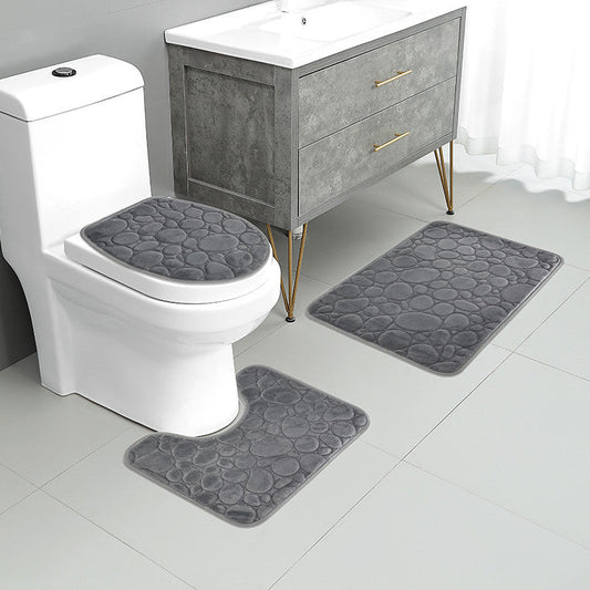 Modern Stone Pattern Bath Mat Set, Ultra-Absorbent, Non-Slip & Comfortable for Simple Bathroom Decor