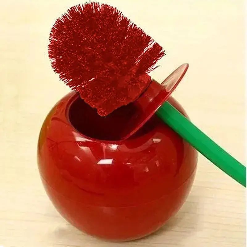 Creative Cherry Shape Toilet Brush Holder Set, Red Toilet Brush Bathroom Lavatory Cleaning Accessories Cute and Function