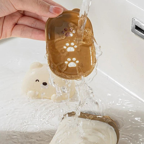 Portable Cartoon Bear Soap Dish | Leakproof Soap Holder for Travel & Home