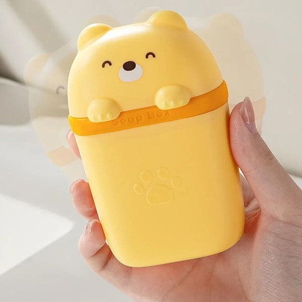 Portable Cartoon Bear Soap Dish | Leakproof Soap Holder for Travel & Home