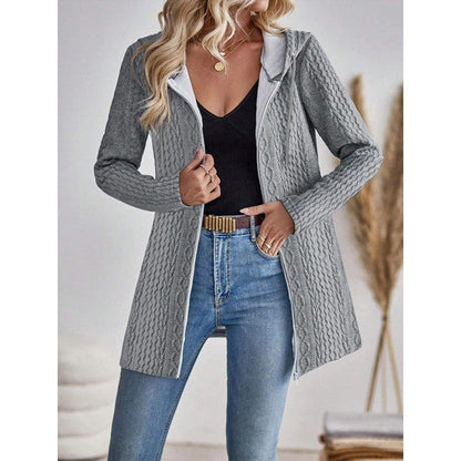 Womens Solid Color Hooded Zip Sweatshirt Casual Loose Fit Jacket