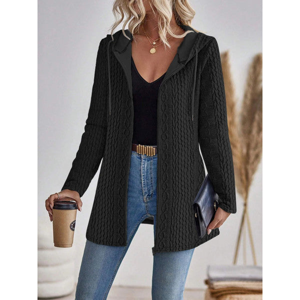 Womens Solid Color Hooded Zip Sweatshirt Casual Loose Fit Jacket